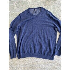 Nordstrom Mens Sz LT Shop Sweater Mens Blue Cotton Cashmere V-Neck Pullover